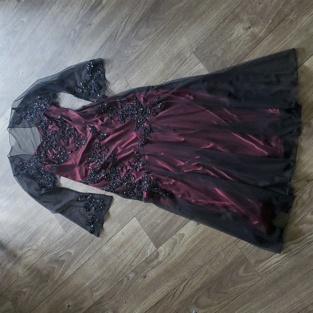 EUC Xscape Formal Full Length Gown Dress Sheer Bolero Jacket Sequins Tulle Sz 6